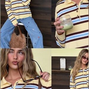 Gap Factory Tik Tok Viral Relaxed Sweater Polo Size Small S Yellow Stripe